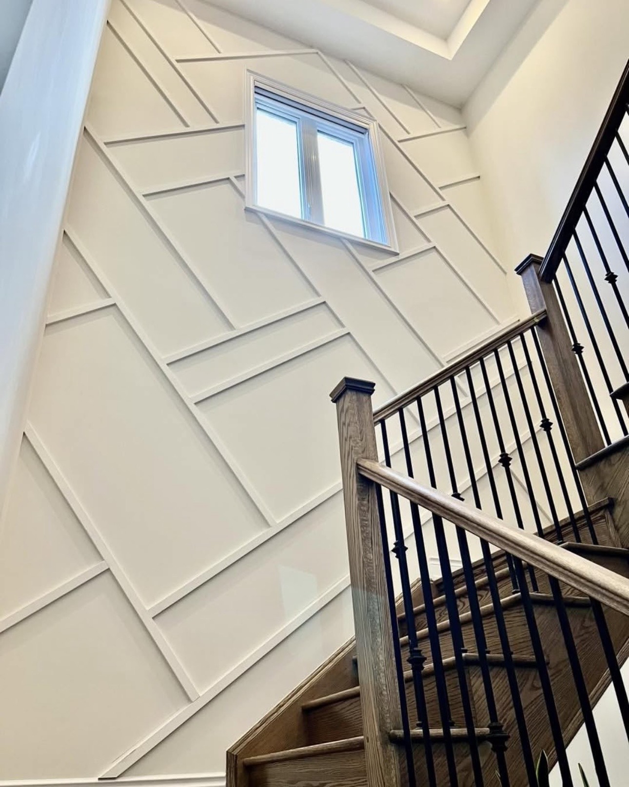 Geometric Stairwell Accent Wall after